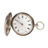 Victorian silver hunter pocket watch, the white dial with Roman numerals and subsidiary seconds