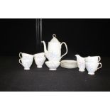 Royal Albert Buttons and Bows pattern six setting coffee service comprising, milk jug and sugar