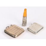 Two silver vesta cases and a cheroot holder with amber coloured mouthpiece, the vestas 1.6oz (3)