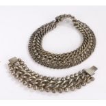 Oversized choker necklace, in white metal, together with a bracelet, (2)