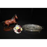 Hadleigh fine china porcelain floral basket, horse figure titled "Spirit of the Wind", glass hors