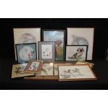 Collection of Oriental pictures, to include silks, prints and wool works, (qty)