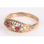 9 carat gold ring, with paste red and clear stones, 1.1 grams