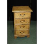 Pine chest of four long drawers, with brass swan neck handles, on bracket feet, 50cm wide