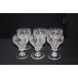 Harlequin set of six Edwardian glass rummers, with etched fruiting vine decoration (6)