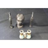 Pair of opera glasses, together with African carvings, (4)