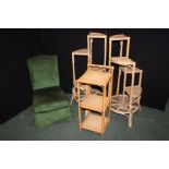 Furniture, to include two stands, a three tier stand and a chair, (4)