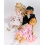 Doll with porcelain head, two other dolls (3)