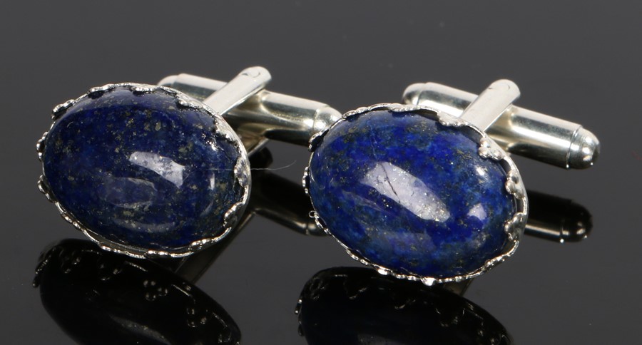 Pair of lapis lazuli cufflinks, with bar ends
