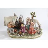 Large Capodimonte Gypsy Encampment figural group, 1973, signed Sandro Maggioni and factory mark,