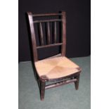 19th Century child's chair, of small proportions with a rush seat