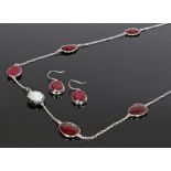 Ruby and pearl earring and necklace set