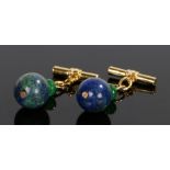 Chrysocolla and emerald cufflinks, with ball chrysocolla ball ends and emerald link to the chain