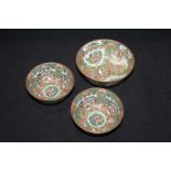 Chinese Canton porcelain bowls, (3)