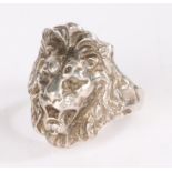 Silver lion mask ring