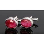 Pair of silver and ruby cufflinks, with bar ends