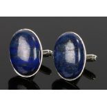 Pair of lapiz lazuli cufflinks, with cabochon cut lapis lazuli heads, 27mm long