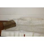 1846 vellum indenture, together with a box, (2)