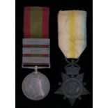 Victorian 2nd Afghan War pair, Afghanistan Medal with three clasps, 'Charasia', 'Kabul', 'Kandahar',