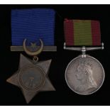 Afghanistan medal (1878-1880) (828 PTE J.DAVEY. 2/11th Regt) together with a Khedive star 1882