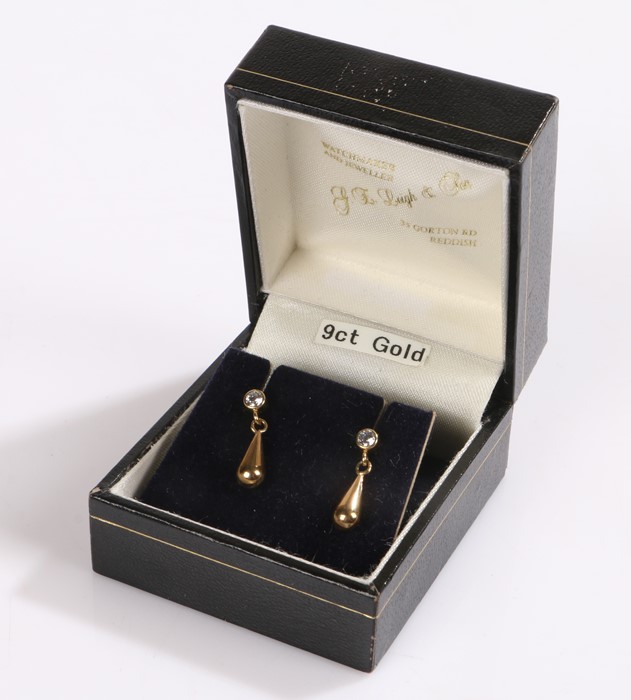 Pair of 9 carat gold drop earrings with stones