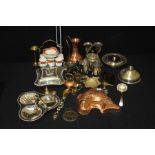 Plated and metal ware to include coffee cup and saucer stand, tureen and cover, muffin dish and