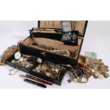 Jewellery box, to include pens, watches, rings, jewellery, etc, (qty)