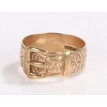 9 carat gold ring, in the form of a buckle and flower belt, 6.5 grams, ring size Z