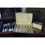 Sanders & Bowers Sheffield shell pattern canteen of cutlery, cased set of six fruit knives and