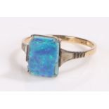 9 carat gold and opal ring, the turquoise coloured rectangular opal set in rectangular mount, ring