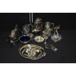 Silver plated wares, to include a four piece tea service, a tea pot, dish, etc, (qty)