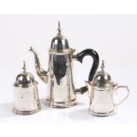 Silver plated bachelors coffee service, to include the pot, jug and sugar bowl, (3)