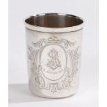 Continental silver Vodka tot cup, with central oval cartouche monogrammed "SA 2 Janvier 1913"