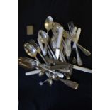 Silver souvenir spoons, silver matchbox holder, plated basting spoon, plated cutlery, the silver 1.