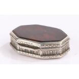 Italian silver and tortoiseshell pill box, of octagonal form with harebell cast rim, stamped MADE IN