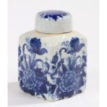 19th Century English blue and white porcelain tea caddy, the cover and body with foliate decoration,