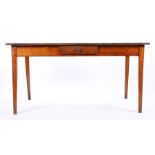 19th Century French fruitwood and chestnut dining table, the rectangular top above a single frieze