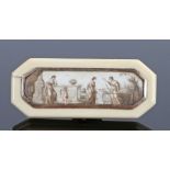 Regency ivory pictorial toothpick case, with a classical scene to the lid under a glazed gold edge