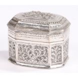 19th Century Indian silver caddy, with embossed scroll and gadrooned decoration, 8cm wide