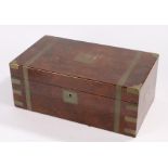 Victorian walnut and brass bound writing slope, the lid with presentation inscription "Presented