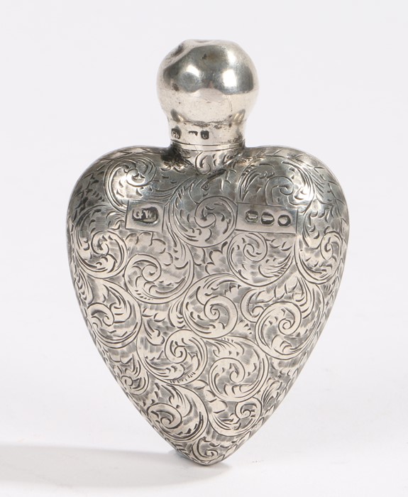 George VI silver scent bottle, London 1946, maker GW, in the form of a heart, with screw cap, the