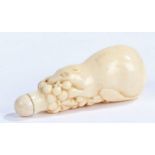 Chinese ivory snuff bottle, with carved fruiting vine decoration, 7.5cm, 40g