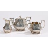 Victorian silver tea set, London 1845, maker John Eley, consisting of teapot, milk jug and sugar
