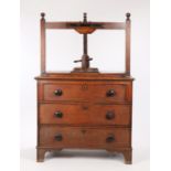 George III oak press top chest of drawers, with screw-down press above three long graduated