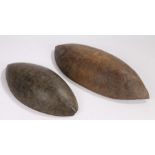 Two tribal oval food bowls, possibly Papua New Guinea, 54cm wide and 43.5cm wide (2)