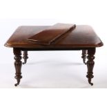 William IV mahogany extending dining table, the top with a deep moulded edge above a frieze and