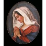 Porcelain plaque, with depiction of the Virgin Mary at prayer, 8.5cm x 6.5cm