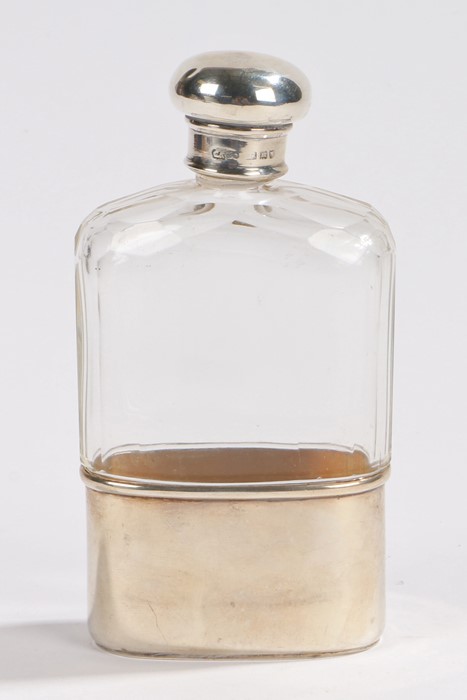 Edward VII silver mounted clear glass hip flask, London 1907, maker Charles & George Asprey the