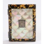 Victorian mother of pearl and faux tortoiseshell card case, with a faux shell edge and panel