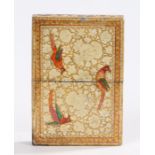 Victorian papier mache card case, decorated with parrots to the front and back, 10cm high